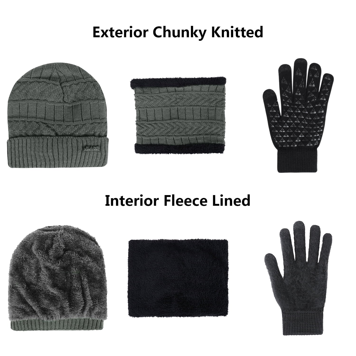 5 Pcs Winter Beanie Hat Scarf Touchscreen Gloves Set with Wool Socks for Men Women 