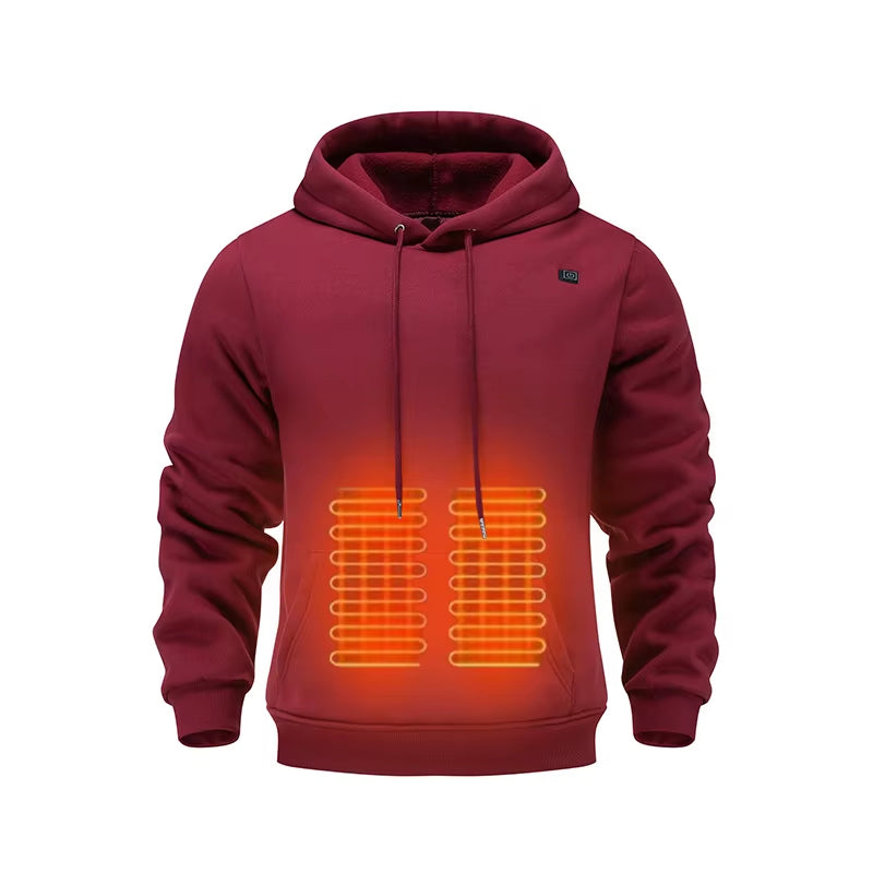 Men'S USB Heated Fleece Hoodie, Warm Outdoor Casual Sweatshirt with Electric Heating Function