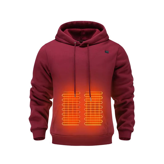 Men'S USB Heated Fleece Hoodie, Warm Outdoor Casual Sweatshirt with Electric Heating Function