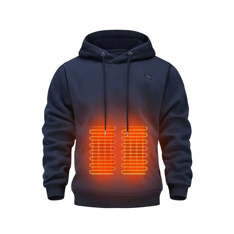 Men'S USB Heated Fleece Hoodie, Warm Outdoor Casual Sweatshirt with Electric Heating Function